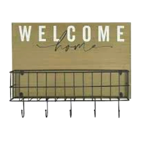 Other - Welcome Home Wall Decor with Hooks - Black and Tan